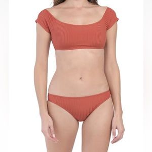 CABANA DEL SOL Wide Rib Off The Shoulder Swimsuit Top & Bottom Set Size Large